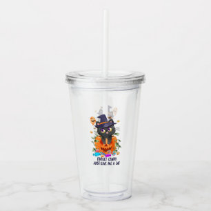 Forget Candy Just Give Me A Cat – Witch Cat Acrylic Tumbler