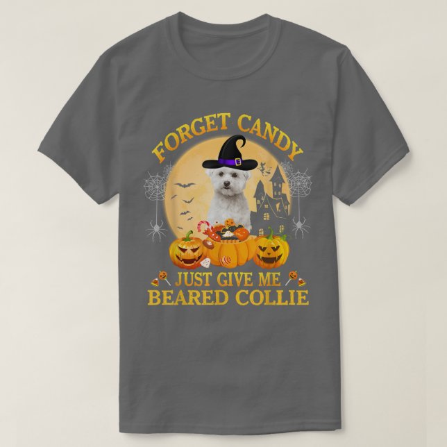 Forget Candy Just Give Me Bichon Frise Pumpkin Hal T-Shirt (Design Front)