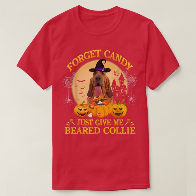 Forget Candy Just Give Me Blood Hound Pumpkin Hall T-Shirt (Design Front)