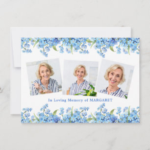 Forget Me Not 3 Photo Memorial Modern Funeral Thank You Card