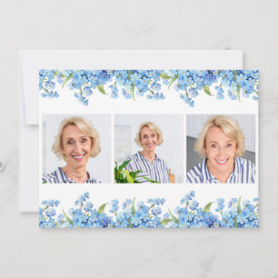 Forget Me Not 3 Photo Modern Memorial Funeral Thank You Card