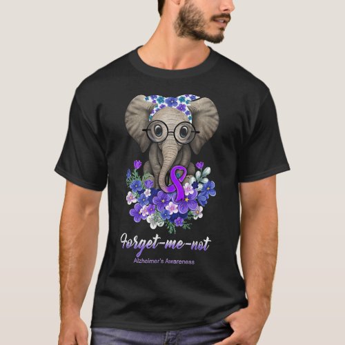 Forget me not Alzheimers Awareness Elephant Flowe T_Shirt