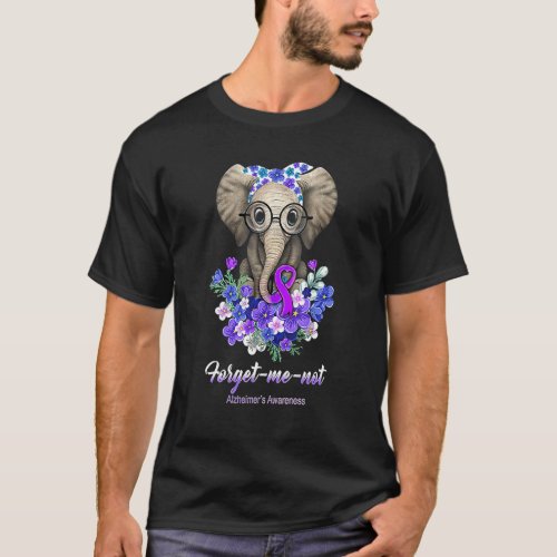 Forget Me Not Alzheimers Awareness Elephant Flowe T_Shirt