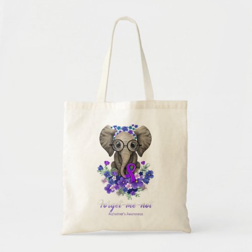 Forget me not Alzheimers Awareness Elephant Flowe Tote Bag