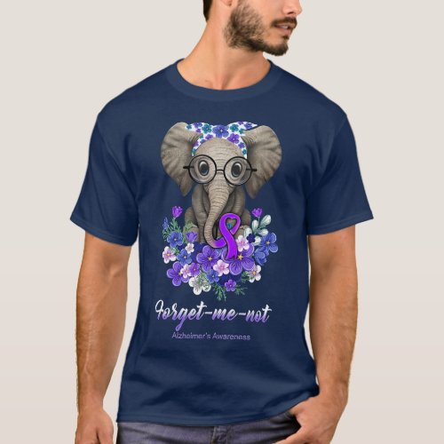 Forget me not Alzheimers Awareness Elephant Flower T_Shirt