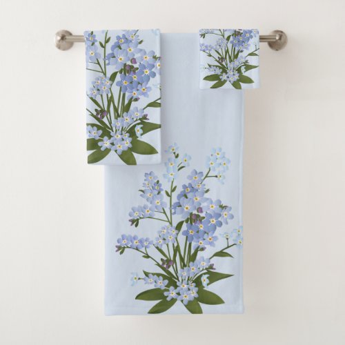 Forget_me_not and Foliage on Blue Background  Bath Towel Set