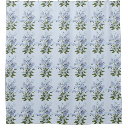 Forget_me_not and Foliage on Blue Background    Shower Curtain