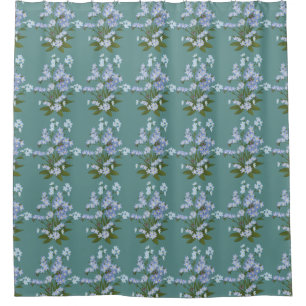 Forget-me-not and Foliage on Teal Background Shower Curtain