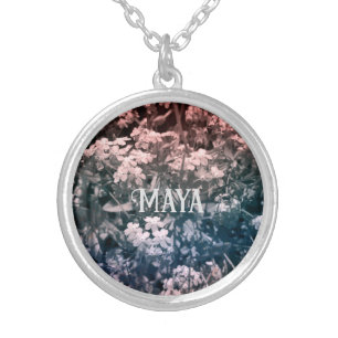 forget me not and name silver plated necklace