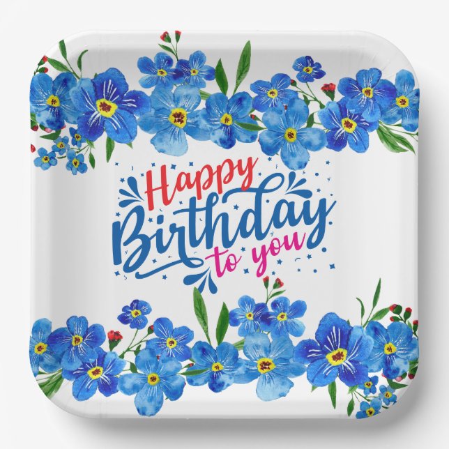 Forget Me Not Birthday Paper Plates (Front)