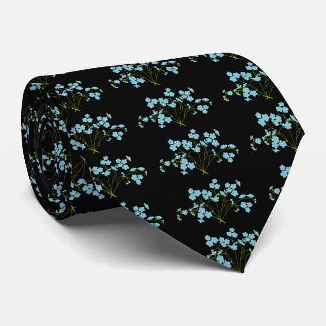 Forget Me Not Black  Neck Tie (Rolled)
