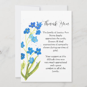 Forget me Not Blue Floral Funeral Death Thank you Invitation