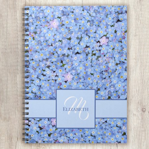 Forget Me Not Blue Floral Name  Monogram Template Notebook