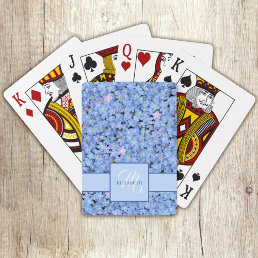 Forget Me Not Blue Floral Name + Monogram Template Playing Cards