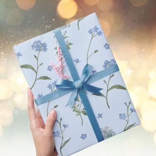 Forget Me Not Blue Floral Watercolor Flower Wrapping Paper