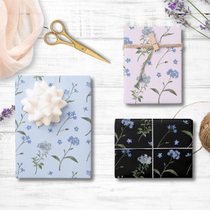 Forget Me Not Blue Floral Watercolor Flower Wrapping Paper Sheets