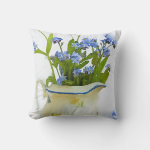 Forget me not Blue floral watercolor Throw Pillow