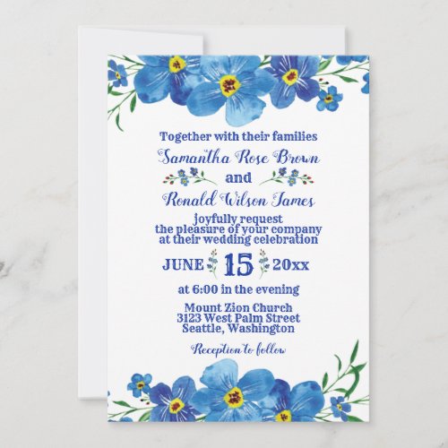 Forget me not Blue Floral Watercolor Wedding Invit Invitation