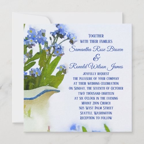 Forget me not Blue Floral Watercolor Wedding Invitation