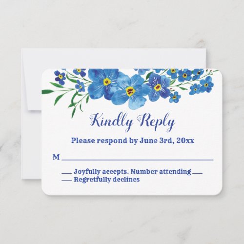 Forget me not Blue Floral Watercolor Wedding RSVP 