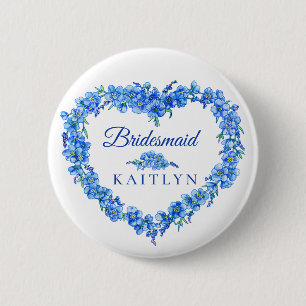 Forget-me-not blue flower heart bridesmaid wedding button