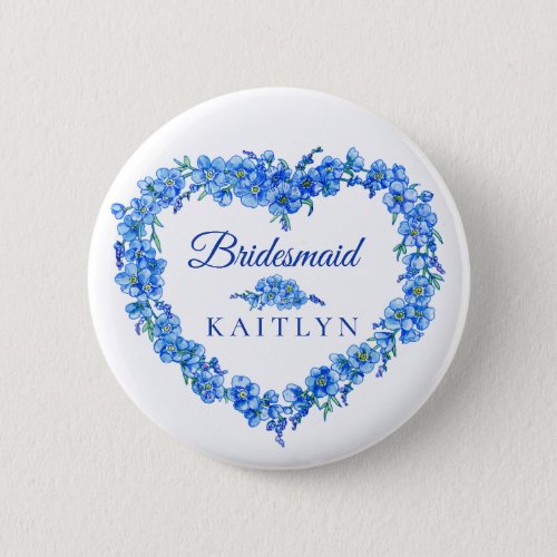 Forget_me_not blue flower heart bridesmaid wedding button