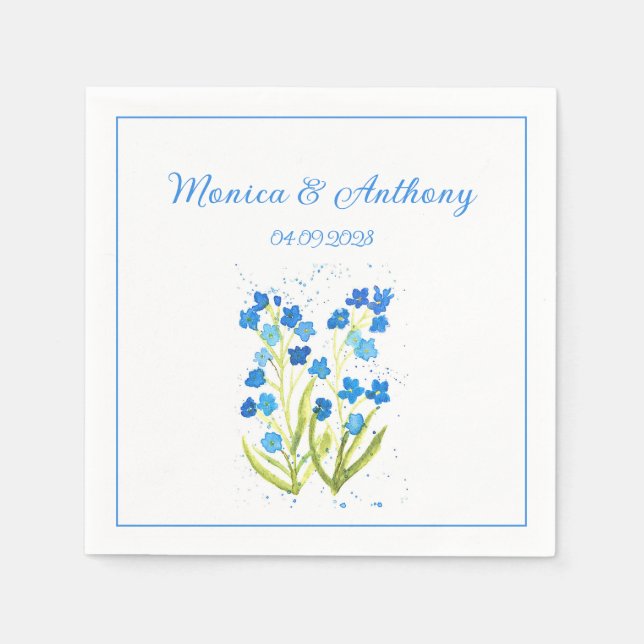 Forget me not Blue Flowers Elegant Wedding Napkins (Front)