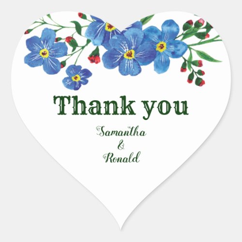 Forget me not Blue  Green Watercolor Wedding Heart Sticker