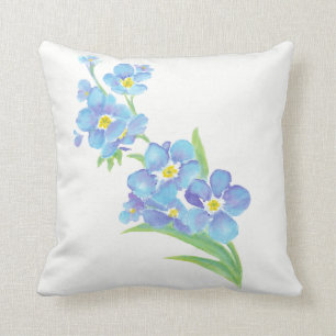 Forget me not, Blue Watercolor Flower Garden Throw Pillow
