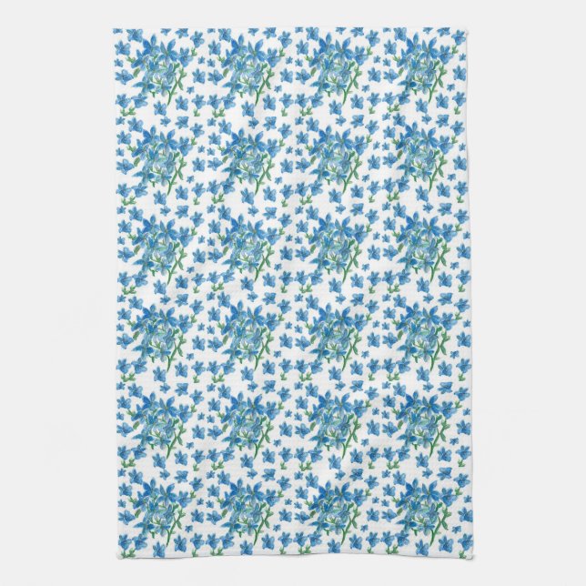 Forget Me Not Blue Watercolor Flowers Kitchen Towel (Vertical)