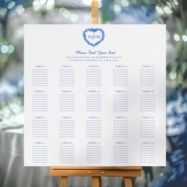 Forget me not blue wedding 20 table seating chart foam board (Creator Uploaded)