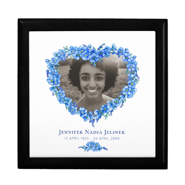 Forget-me-not blue white heart photo keepsake gift box (Front)