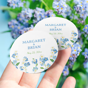 Forget Me Not Blue & White Wedding Bride Groom Classic Round Sticker
