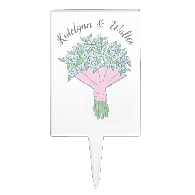 Forget-Me-Not Bouquet Spring Wedding Cake Topper (Front)