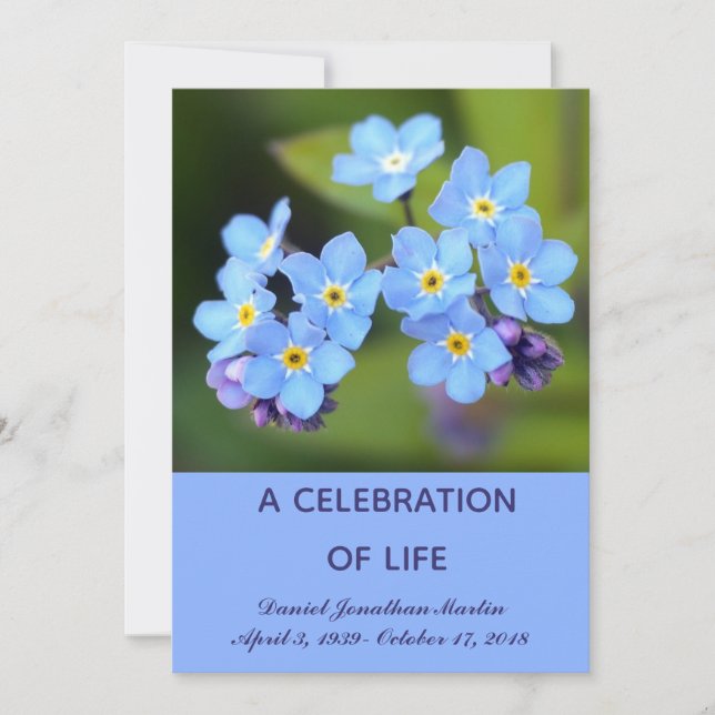 Forget Me Not Celebration of Life Invitation Card (Front)
