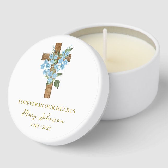 Forget me not Cross Funeral Mini Candle Favors (Corner)