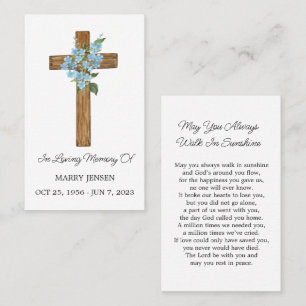 Forget me not Cross Memorial Funeral Prayer Card