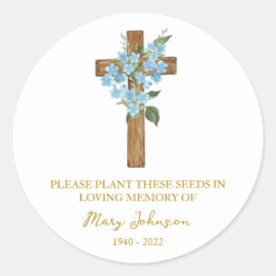 Forget me not Cross Memorial Funeral Seed Packet Classic Round Sticker