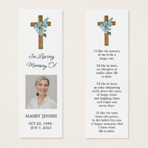 Forget me not Cross Photo Funeral Bookmark
