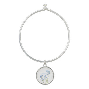 Forget me not Custom Watercolor Garden Flower Bangle Bracelet