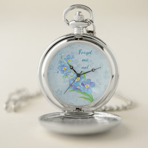 Forget me not Custom Watercolor Garden Flower Pocket Watch