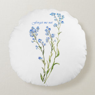 Forget me not Custom Watercolor Garden Flower Round Pillow