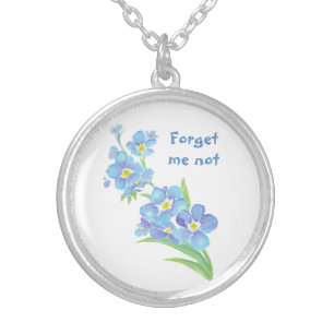 Forget me not Custom Watercolor Garden Flower Silver Plated Necklace