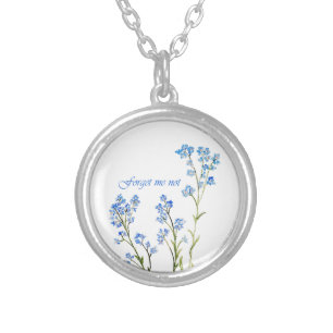 Forget me not Custom Watercolor Garden Flower Silver Plated Necklace