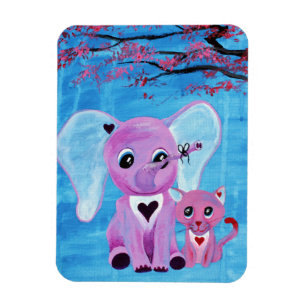 Forget Me Not Cute Elephant Cat Cherry Blossom Art Magnet