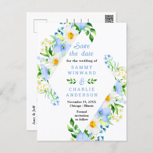 Forget_Me_Not Daisies Floral Wedding Save The Date Postcard