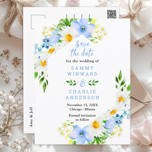 Forget_Me_Not Daisies Floral Wedding Save The Date Postcard