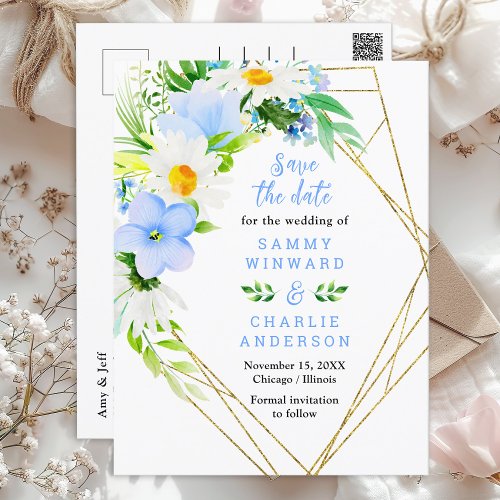 Forget_Me_Not Daisies Floral Wedding Save The Date Postcard