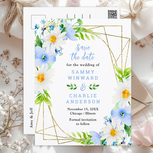 Forget_Me_Not Daisies Floral Wedding Save The Date Postcard