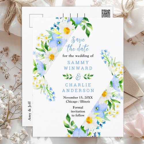 Forget_Me_Not Daisies Floral Wedding Save The Date Postcard